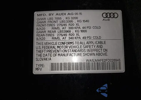 2015 Audi Q7 3.0 Tdi Premium z USA, uszkodzony, nr VIN WA1LMAFE2FD026945